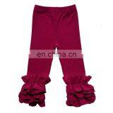 Infant Toddler Girls Double Icing Ruffle Leggings Triple Cotton Boutique Elastic Waist Slacks Joggers 27 Plain Colors 10 Sizes thumbnail-3
