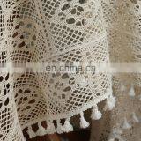 White Blend Fabric Handmade Crochet Hollow Square Table Cover Tablecloth With Tassel thumbnail-6