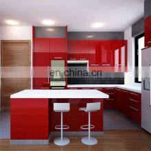 Zambia Modern Custom Wine Red Color High Gloss Lacquer Kitchen Cabinet Ready Made Name thumbnail-1