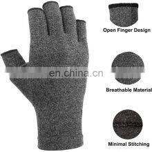 Men Women Grey Half Finger Hands Cotton Compression Arthritis Gloves For Pain Relief thumbnail-5