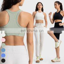 Custom Activewear High Neck Shockproof Bras Sport Wear Gym Fitness Yoga Top Women Ribbed High Support Racer Back Sports Bra thumbnail-4