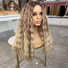 Ash Blonde Highlights Loose Deep Wave Virgin Roots 180% Ombre Human Hair Full Lace Wig for Women 13X6 HD Lace Frontal Wigs thumbnail-1