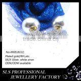 2015 Fashion Latest Design Simple and Generous Hot Sales 925 Silver Rhodium Plate Double Sides Pearl Earrings for Ladies thumbnail-2