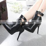 Black Women Pointy Toe High Heel Knee High Boots Pencil High Heel 9cm Shoes thumbnail-3