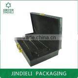 Luxury Metal Locking Black Leather Wood Gift Box thumbnail-1