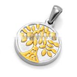 Stainless Steel Coin Shape Gold Tone the Tree of Life Religious Pendant Custom Amulet Best Gifts for Christmas