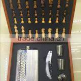 8oz and 9oz Stainless Steel Hip Flask With Wooden Chess and Cups and Funnel in the Woodeb Set thumbnail-2