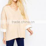 Plus Size Clothing Tunic Woman 3/4 Wide Sleeve v Neck Woolen Lady Blouse thumbnail-5