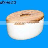 Natural Elements Ceramic Bread Bin With An Acacia Wood Lid thumbnail-1