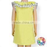 Wholesale Summer Fashion Grey Stripe Ruffle Neck Sleeveless Cotton Yellow Kids Girls Dress thumbnail-4