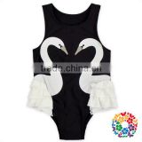 Black White Swan Baby Girl Swimming Suits One Piece Romper Ruffle Girls Swimwear