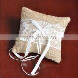 Linen Wedding Ring Pillow Set With Lace and Ribbon (6 Pieces) thumbnail-3