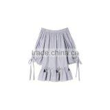 HAODUOYI Striped Women Dress Hem Ruffles Long Sleeve Sashes Loose Mini Dress Off Shoulder Backless Vestidos for Wholesale thumbnail-5