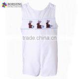 Easter Bunnies Baby Boys White Cotton Embroidered Kids Custom Smocked Overalls thumbnail-1