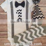 Baby Boy 1st Birthday Outfit Navy And Gray Chevron Navy Bow Tie Gray Suspenders Party Hat Leg Warmers thumbnail-3
