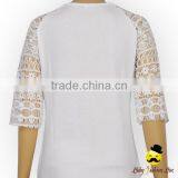 Wholesale Western Women Transparent Lace Floral Half Sleeve Cotton Harem Raglan Lady Modern Shirt Top Blouse thumbnail-1