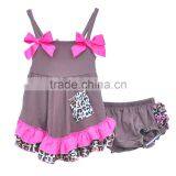 2016 Fashion Wholesale Clothes Baby Girls Lace Trimmings Boutique Outfits Sleeveless Bow Cotton Romper Sets thumbnail-1