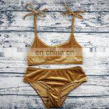 2017 Gold Velvet Bow Strap Swimsuit thumbnail-2