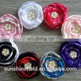 Colorful Satin Poppy Layered Flowers Fabric Handmade Flowers With Sparkling Pearl Rhinestone For Hair Accessories