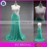 LN141 Sexy See Through Bodice Delicate Beaded Backless Real Sample Emerald Green Evening Dress