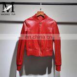 2017 Slim Red Leather Jacket Design Motorcycle Leather Ladies Short Jacket thumbnail-2