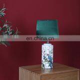Popular Modern Design Cylinder Desk Lamp Hotel Ceramic Table Lighting With Green Silk Shade