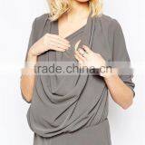 Office Wear Working Breastfeeding Nursing Wrap Front Khaki Short Chiffon Maternity Dress Clothing thumbnail-3