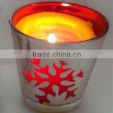 Handmade Electroplating Tree and Snowflake Silver Outside Inner Black and Red Glass Candle Holder thumbnail-2