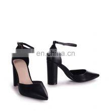 Women New Stylish Ankle Strap Design High Heels Black Nappa Court Shoes Ladies Block Heel Sandals thumbnail-3