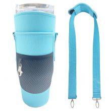 Custom Tumbler Pouch Reusable Insulated Neoprene 40oz Tumbler Sleeve Water Bottle Carrier With Pocket and Shoulder Strap thumbnail-3