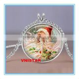 Vnistar wholesale glass cover Christmas jewelry Santa Claus pendent necklace for gift VN005