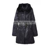 Lady Winter Long Genuine Natural Rabbit Coat With Hoodied D0021 thumbnail-1