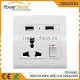 International Universal Type AC Outlet + Dual 2 x USB Ports Wall Socket With Switch 250V 16A With CE RoHS