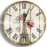 Cheap eiffel tower glass wall clock wholesale promot wall clock