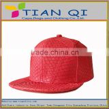 6 panel red color with good fishskin leather flat brim snapback caps