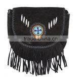 Black Western Style Real Suede Leather Beaded Ladies Shoulder Hand Made thumbnail-2