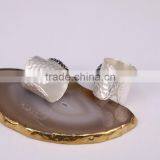 Nature Agate Quartz Rings, Metal Silver Plated Wide Band Crystal Zircon Paved Agate Druzy Ring Jewelry thumbnail-2