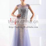 Magnificent Cap Sleeve Transparent Fishtail Beaded Bling Long Lebanon Evening Dress thumbnail-2