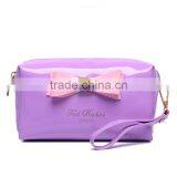 Colorful Ladies pu Cosmetic Bags Big Canvas Comestic Pouch With Bow and Metal Logo thumbnail-3