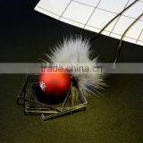 Chunky Ball Metal Square Pendant Necklace Winter Mink Fur Ball Pendant Necklace Geometric Sweater Necklace thumbnail-2