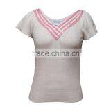 Large Contrast V Neck Knitwear Women With Petal Sleeves thumbnail-1