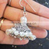 Silver Tone Jhumka Pearl Bollywood Dangler EARRINGS thumbnail-2