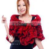 CX-B-21D Hot Selling Genuine Rex Rabbit Fur Knitted Shawl Knit Poncho thumbnail-5