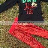 New Design Christmas Outfits Girl Baby Kids Wear "I'm on the Nice List" Red Sequins Pant With Matching Accessories Set thumbnail-2