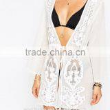 100% Polyester Semi-sheer Embroidered Detail Beach Kaftan for Women thumbnail-4
