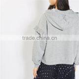 2017 Oem Spring Long Sleeves Solid Color Pretty Ruffle Grey Marl Hoodie thumbnail-3