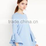 Womens Fashion Blue Sweet OL Lotus Sleeve Loose A-line Chiffon Elegant Dress thumbnail-1