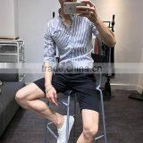 Cultivate One's Morality Men Striped Sleeves Shirts Washed Cotton Embroidery thumbnail-1