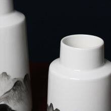 New Chinese Modern Ink Wash Painting Hand Made White Ceramic Flower Vase For TV Bench thumbnail-2