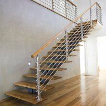 Modern Indoor Small Space Stairs Stainless Steel Wooden Straight Staircase